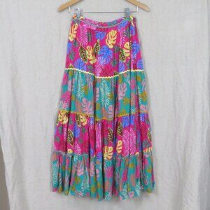 NEW Sugarlips Iris Floral Maxi Skirt SIZE Medium Lined Vibrant Tropical Fuchsia
